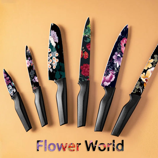 6PCS Knife Set, Flower Kitchen Knives Sets with Blade Guards, Dishwasher Safe