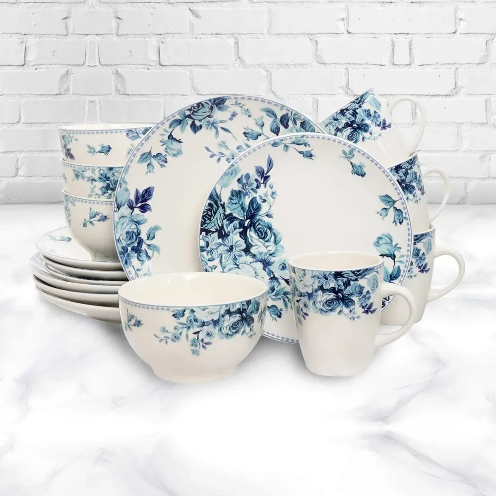 Plate Sets Traditional Blue And White 16 Piece Dinnerware Set