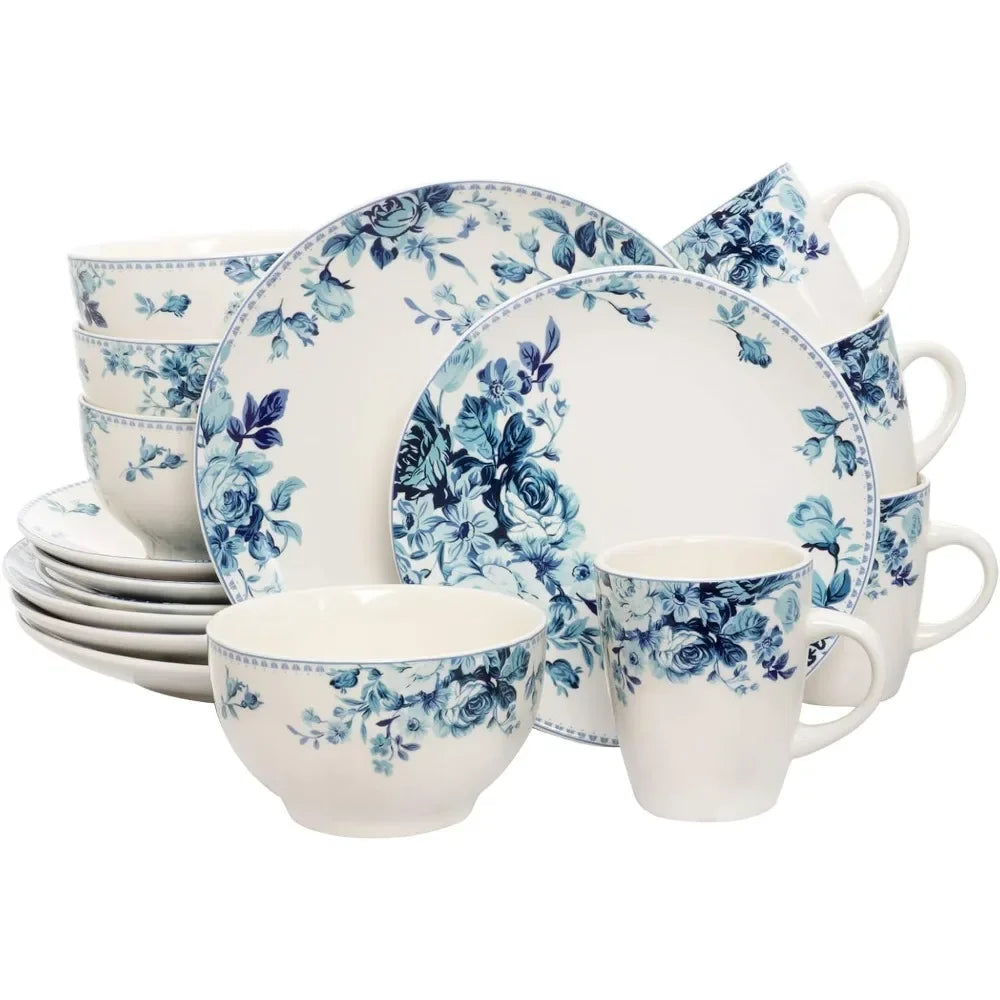 Plate Sets Traditional Blue And White 16 Piece Dinnerware Set