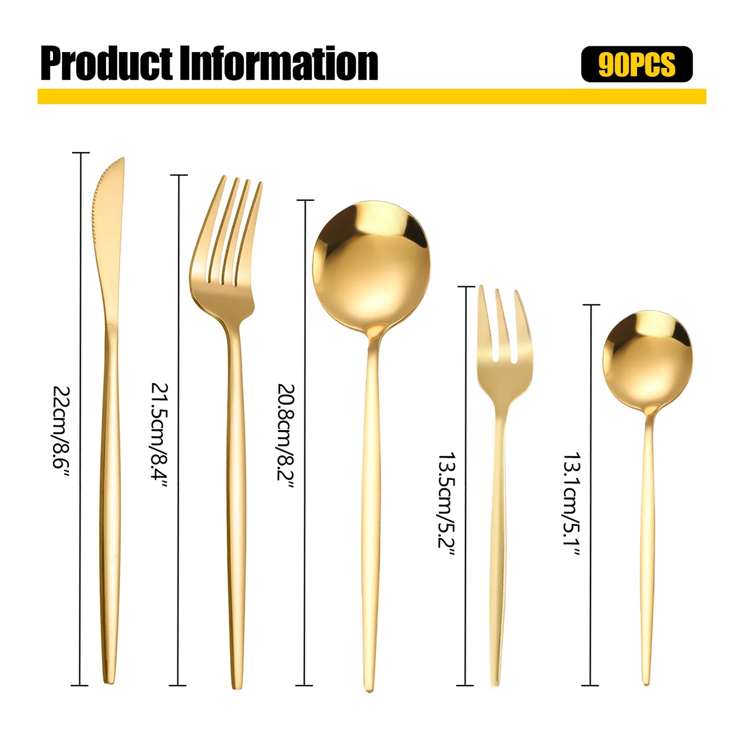 90PCS Gold Flatware Cutlery 5 Golden Stainless Steel Kitchen Utensils Set