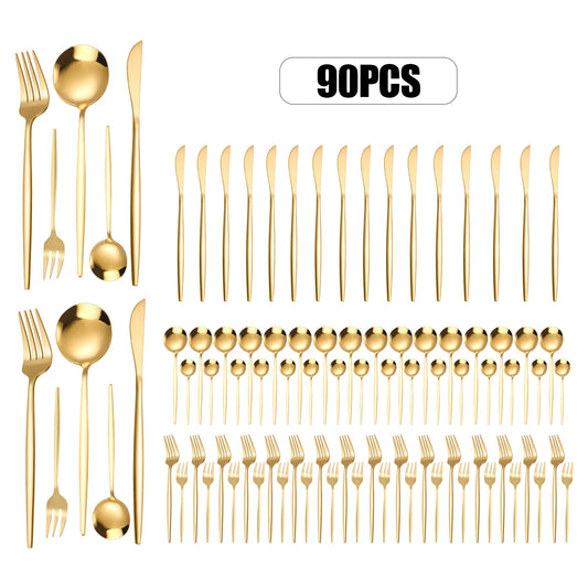 90PCS Gold Flatware Cutlery 5 Golden Stainless Steel Kitchen Utensils Set