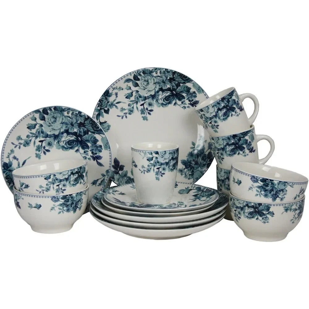 Plate Sets Traditional Blue And White 16 Piece Dinnerware Set